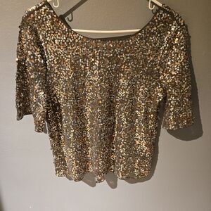 Express Sequin Embellished Gold Top